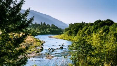 mountains and river