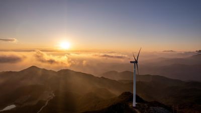 windmills at sunset